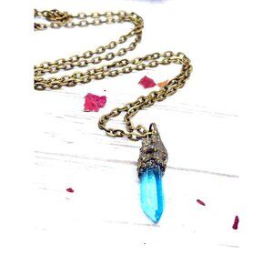Aqua aura quartz crystal necklace